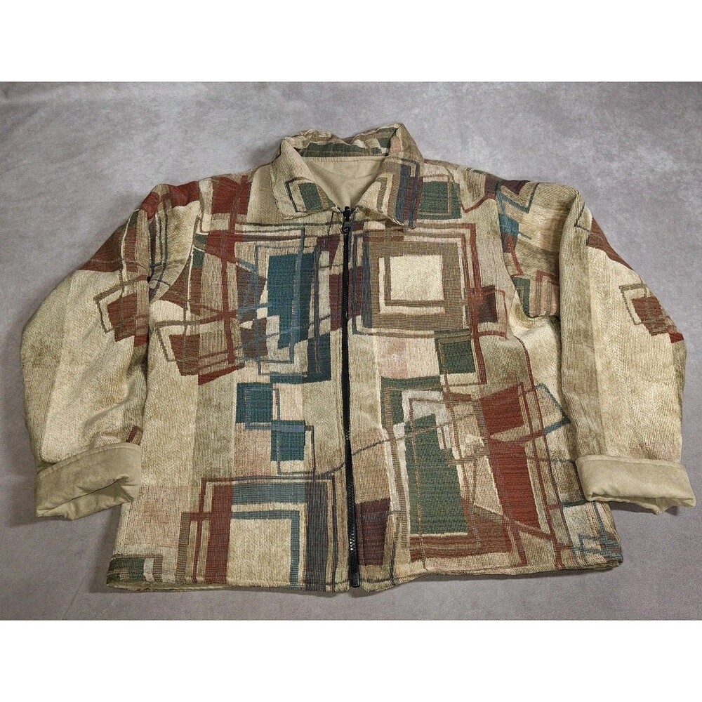 Vintage WINDING RIVER Size L  Jacket  Tapestry Art to wear Geometric Boho Zip